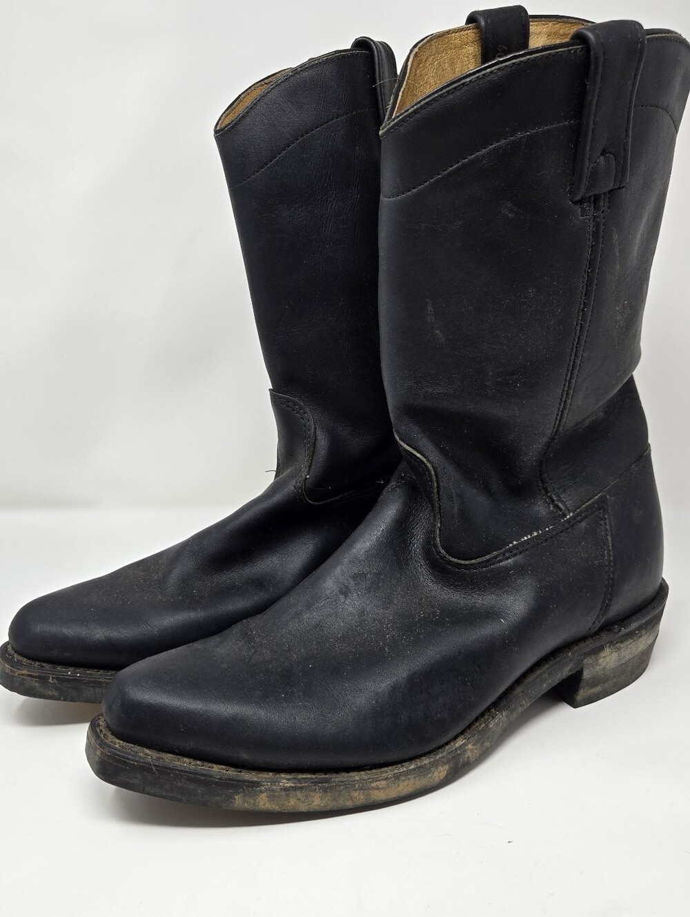 Vintage Boulet Black Leather Roper Work Boots Men's Size 11 Biltrite Western 510